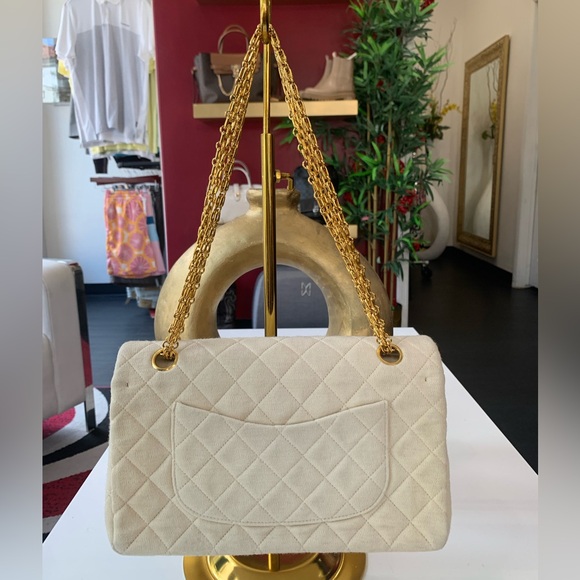 Chanel Beige Cotton Double Flap Quilted Handbag - Picture 4 of 10